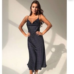 Slip Dress- Navy with polka dots